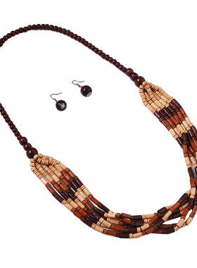 新品木珠项链套装原色复古毛衣链民族风 necklace set