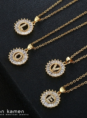 Fashion letter stainless steel necklace women26字母锆石项链
