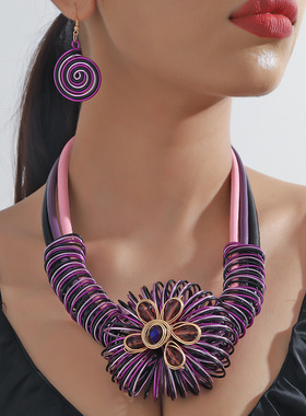 2025新款欧美夸张项链套装流苏手工舞台宴会项链女士饰品necklace