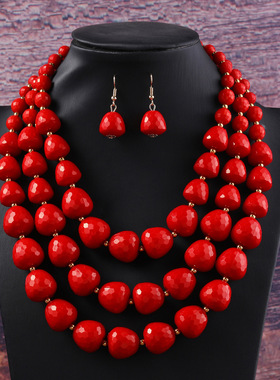 馒头珠多层项链耳环套装欧美饰品shein货源necklace