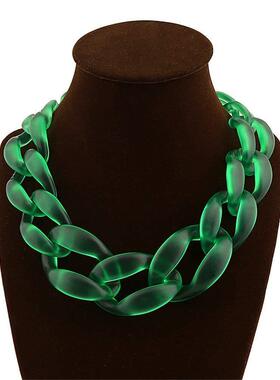 欧美亚克力锁骨链 夸张链条粗项链女短款磨砂项链necklace women