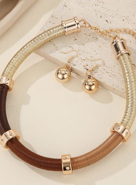 欧美复古拼色手工项链耳环套装30