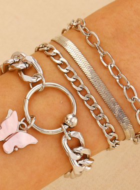 欧美合金组合套装手镯四件套朋克嘻哈创意手链套装bracelet women