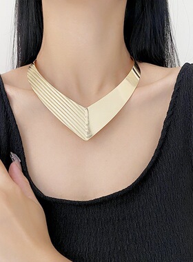 欧美金属项圈项链时尚个性凹造型COS锁骨链女chocker necklace