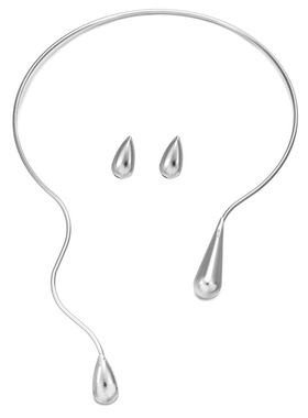 欧美水滴项链套装ins风简约百搭项圈耳环两件套逗号颈圈necklace
