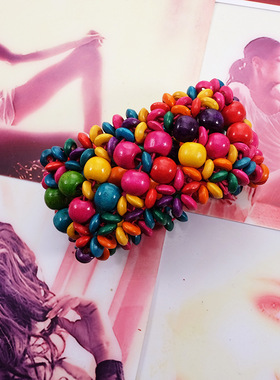 波西米亚复古木珠手镯编织多层镂空木珠手链手镯bracelet women