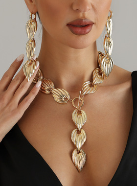 欧美复古麦穗纹金属项链女INS风