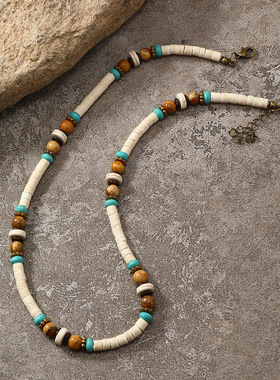 necklace women跨境欧美简约椰壳天然绿松石隔片小众男士项链饰品