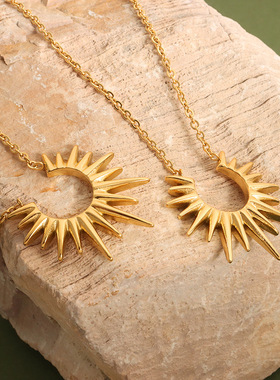 个性小众冷淡风几何光芒吊坠钛钢