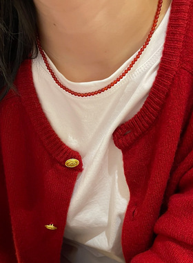 necklace women红色手工串珠项链女复古轻奢高级感优雅时尚气质百