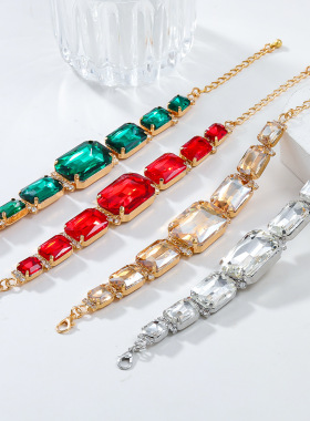 欧美夸张项链重工水钻方块项链耳环手链套装设计感时尚百搭配饰