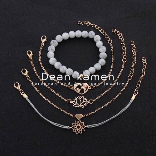 5件套套装个性莲花爱心串珠手链Love bracelet combination women - 图1