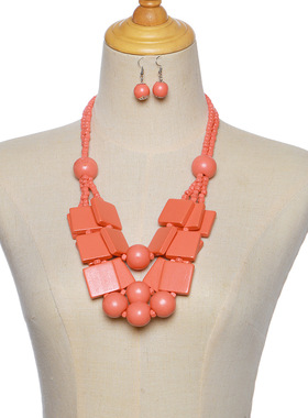 Bohemia wood necklace women波西米亚椰壳多层项链舞台耳环2023