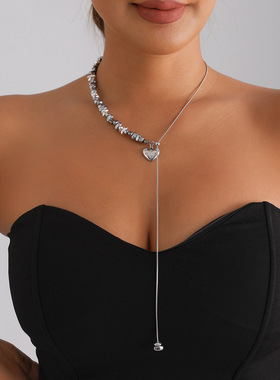 欧美甜酷风爱心可调节黑胆石串珠