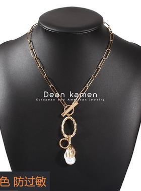 欧美时尚樱花珍珠金属长款百搭