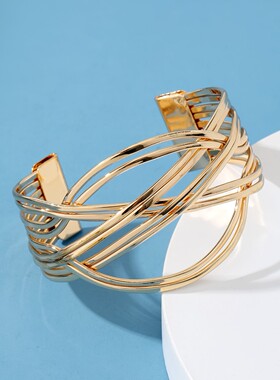 欧美风金属镂空几何叠戴波浪开口