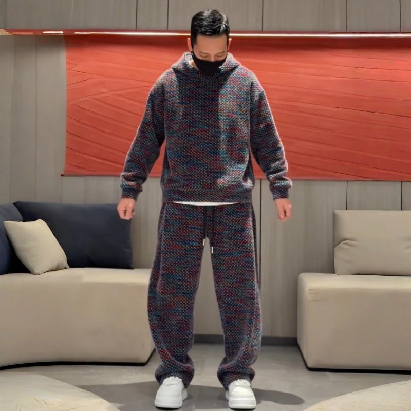 冬季加绒加厚时尚套装男士千鸟格雪呢绒休闲运动卫衣卫裤两件套男,淘宝优惠券,粉丝福利购,淘宝优惠卷