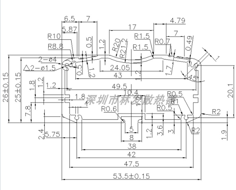铝盒 铝壳53.5*26mm 铝型材外壳 异形盒 数据处理器外壳 定制铝壳 - 图2