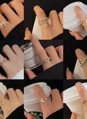 日韩ins开口戒指网红女设计感复古个性指环时尚简约锆石尾戒