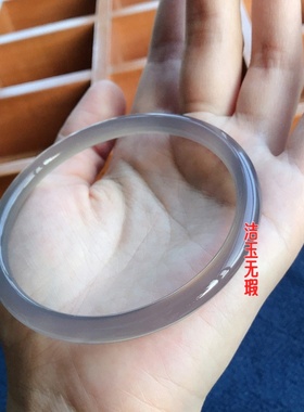 冰种烟灰色玛瑙玉髓手镯细圆条冰灰玉镯叮当镯时尚镯