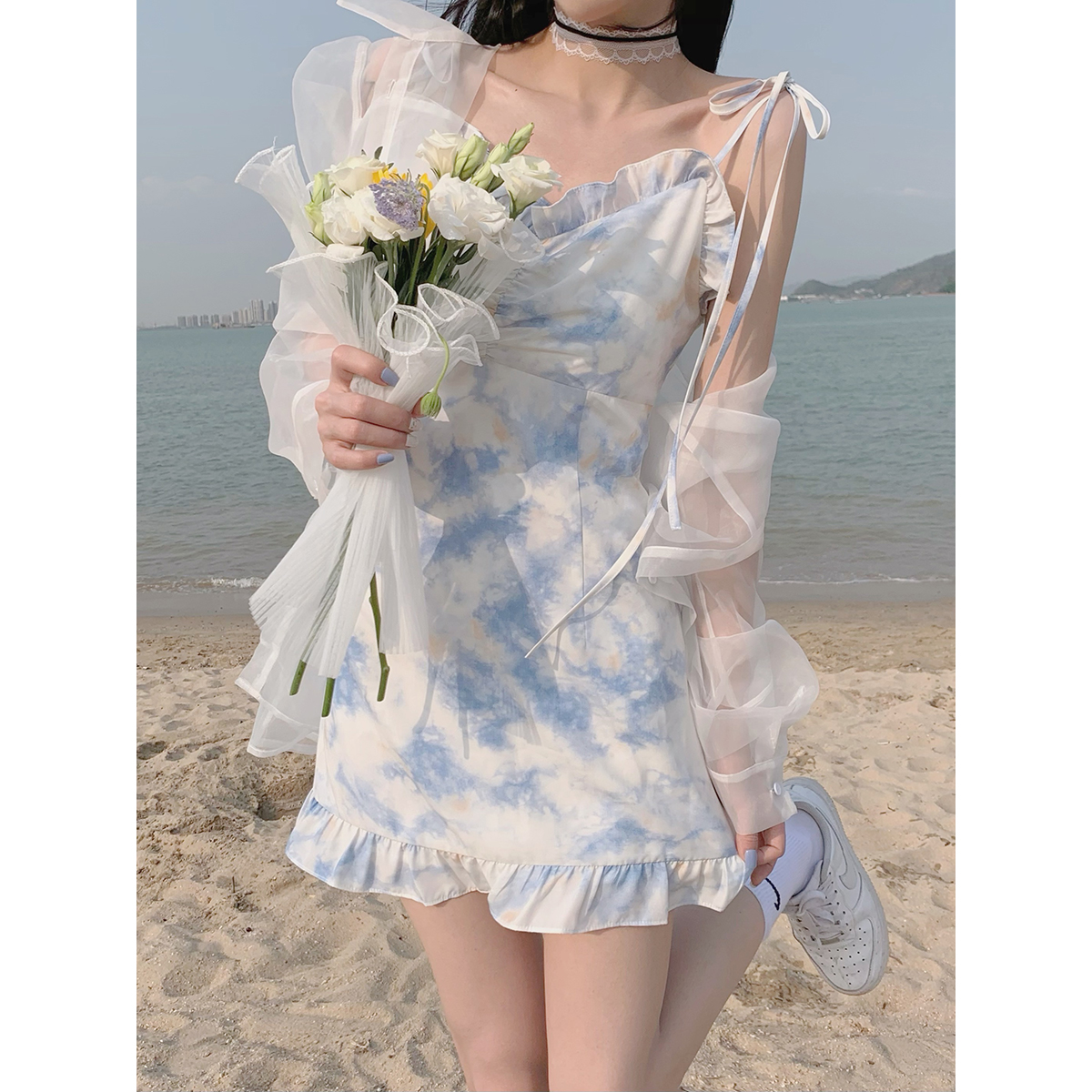 夏季新款碎花连衣裙短款吊带裙子 纯欲扎染裙女高腰 松本丧丧 2021 夏季新款碎花连衣裙短款吊带裙子 纯欲扎染裙女高腰 松本丧丧 2021