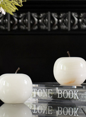 新中式大理石玉石苹果摆件样板间民宿家居桌面天然云石水果装饰品