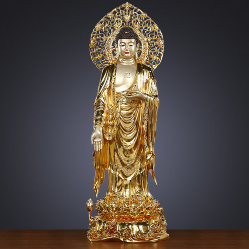 西方三圣阿弥陀佛观音佛像大势至菩萨家用供奉全铜雕手工贴金摆件 - 图0