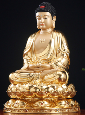 纯铜贴金释迦牟尼佛像摩尼佛坐像