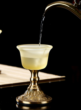 财神爷供奉水杯琉璃高脚供杯酒杯