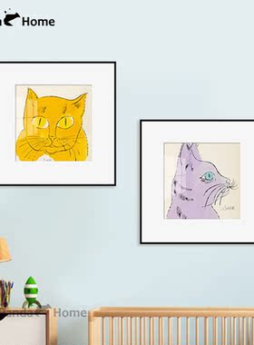 手绘猫装饰画小众复古儿童挂画