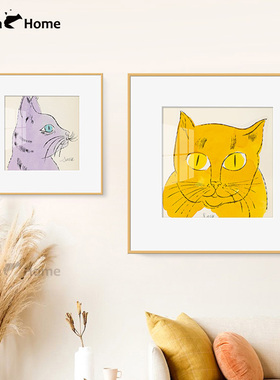 【画芯】安迪手绘可爱动物猫装饰画小众复古黄色挂画儿童卧室摆画