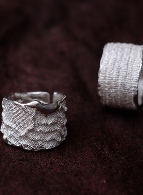 戒指肌理开口925银设计师情侣款