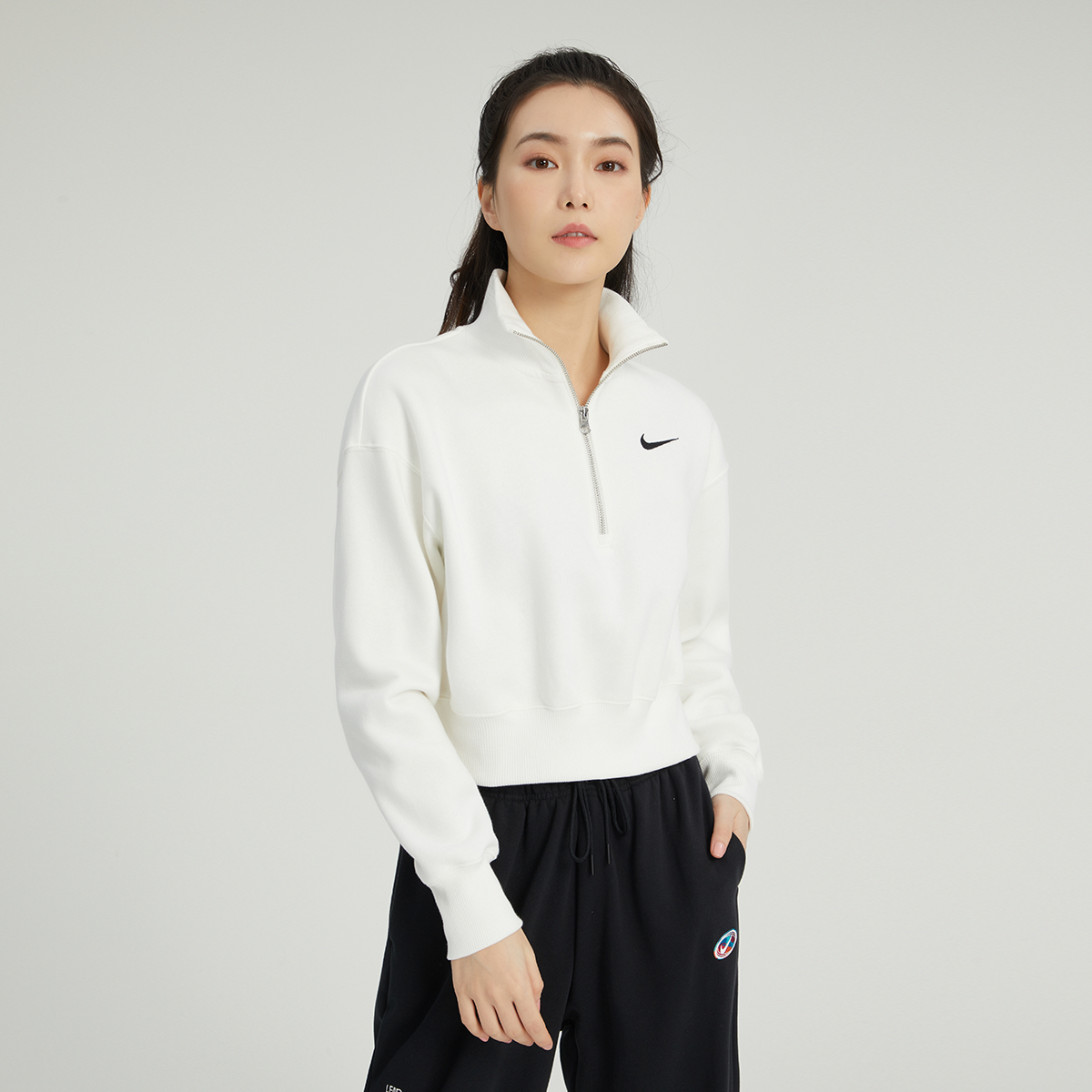 优购nike耐克半拉链针织卫衣女加绒短款运动套头衫DQ5768-133