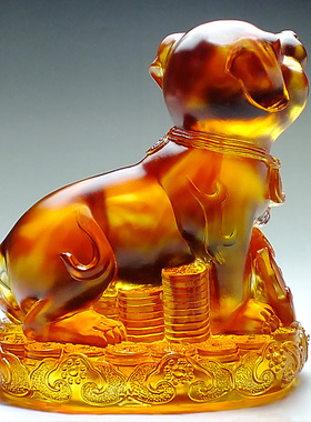 客厅装饰狗摆件琉璃水晶旺财狗狗