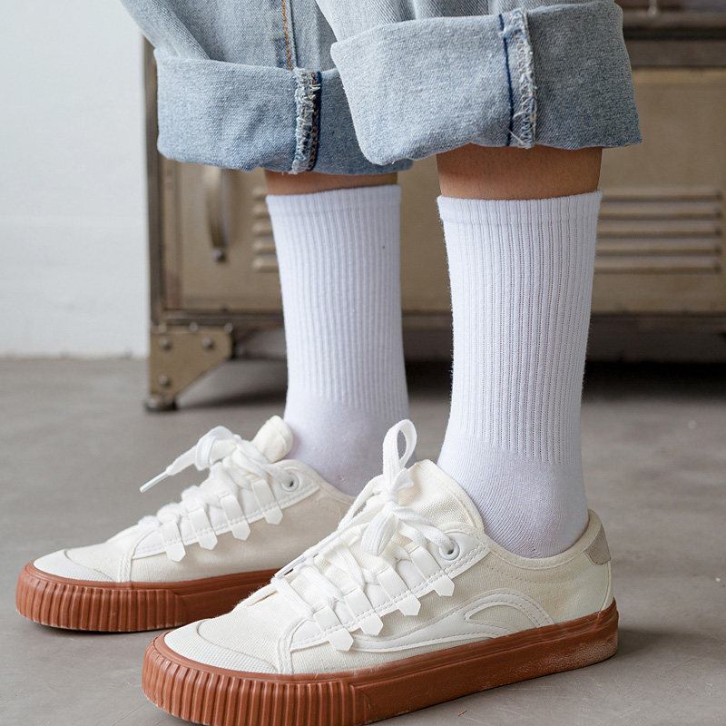 黑色纯棉ins潮男秋冬季纯色中筒袜 亚妮服饰短袜/打底袜/丝袜/美腿袜