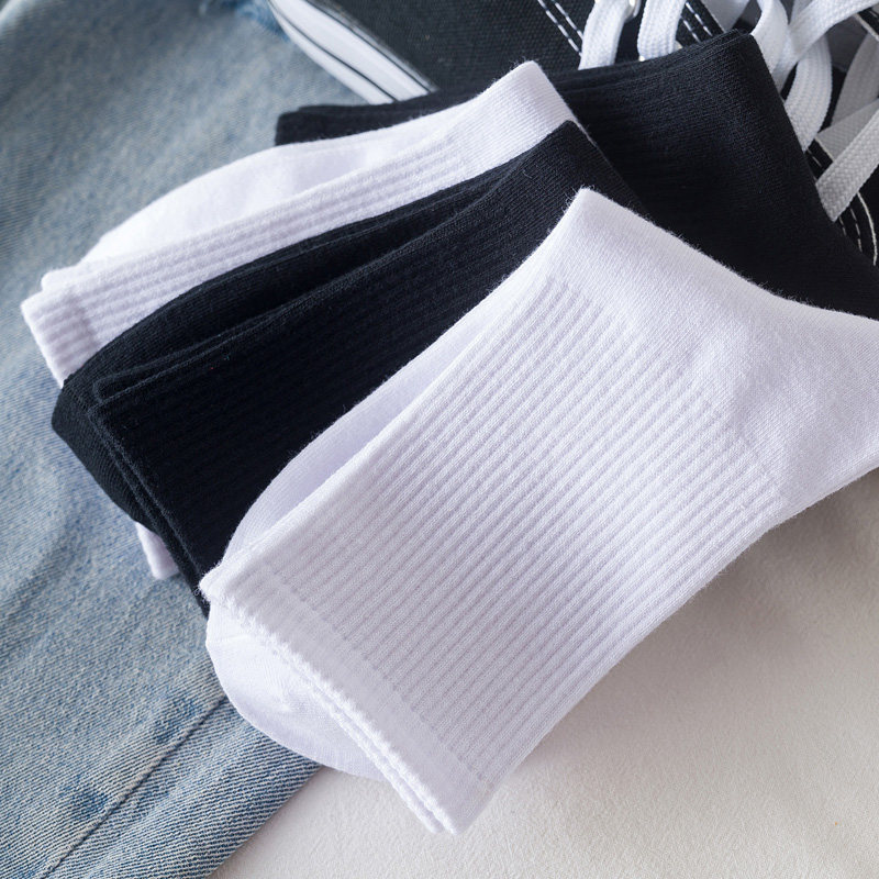 黑色纯棉ins潮男秋冬季纯色中筒袜 亚妮服饰短袜/打底袜/丝袜/美腿袜