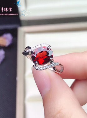 天然纯银鸽血红石榴石戒指送女友