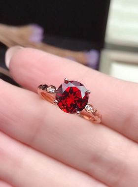 新款天然莫桑比克石榴石戒指s925