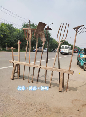 农耕文化风三叉铁锨民俗老物件