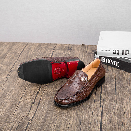 泰国进口鳄鱼皮男鞋一脚蹬正装商务皮鞋真皮底固特异套脚男士皮鞋 - 图2