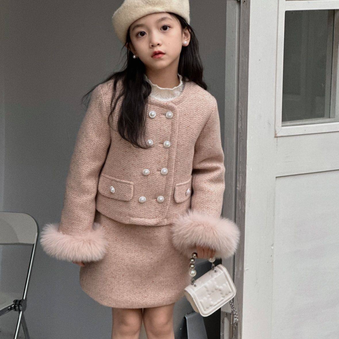 ABC女童小香风套装2024年冬季新款狐狸毛粗花呢夹棉加厚半身裙两,淘宝优惠券,粉丝福利购,淘宝优惠卷
