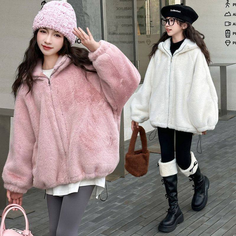 ABC女童毛毛衣外套秋冬款2025新款女孩儿童加绒加厚羊羔绒上衣秋,淘宝优惠券,粉丝福利购,淘宝优惠卷