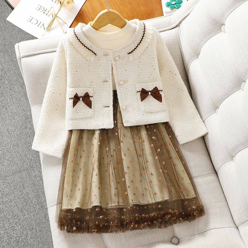 ABC女童小香风套装2025新款外套儿童洋气韩版长袖公主连衣裙两件,淘宝优惠券,粉丝福利购,淘宝优惠卷