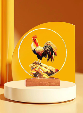 大红公鸡画水晶摆件家居办公室招财镇宅玄关客厅装饰摆台