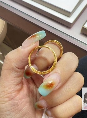 999足金六福珠宝情侣对戒