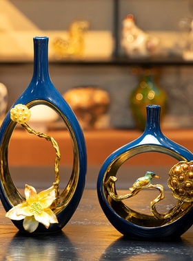 新中式轻奢珐琅彩陶瓷赏瓶艺术摆件创意高端客厅玄关家居装饰品