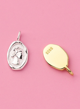 欧美流苏女王头像硬币吊坠s925纯银实心罗马币手链项链挂件银配件