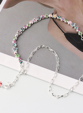 s925纯银碎银子冰淇淋小花项链