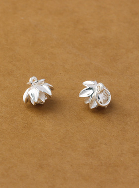 S925纯银素银莲花荷花吊坠配件DIY手工串珠编绳手链项链挂件饰品