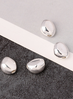 s925银亮面不规则银豆豆隔珠路路通锁骨链吊坠diy手链项链配件